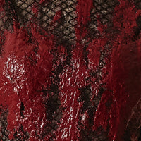 Abito tubino nero longuette con collo dolcevita e dettagli in tulle e lattice