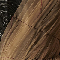 Abito longuette nero senza spalline in organza e tulle con ricami in lattice