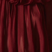 Camicia in chiffon di seta bordeaux con collo Pierrot e maniche a volant