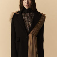 Giacca nera in cady con drappeggio in tulle ambra antica