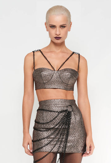 Top in tessuto spalmato con catene